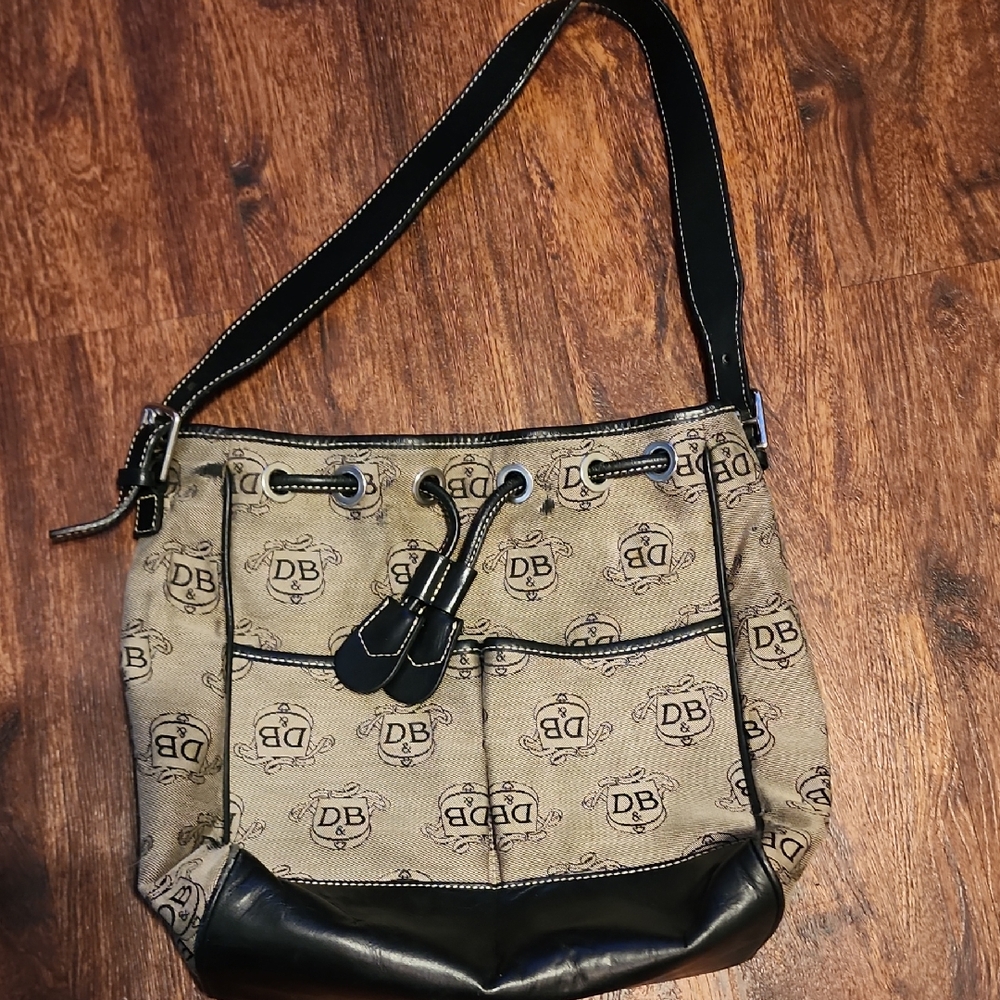 Dooney & Bourke Beige and Black Logo Shoulder Bag